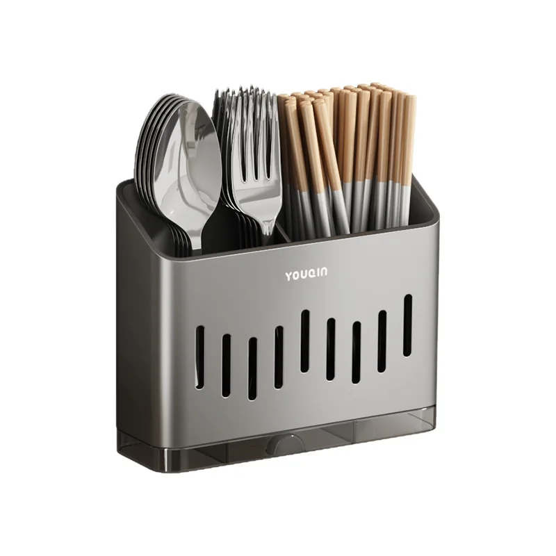 

DSA chopstick storage box gray stainless steel kitchen chopstick cartridge household chopstick basket wall hanging drain rack