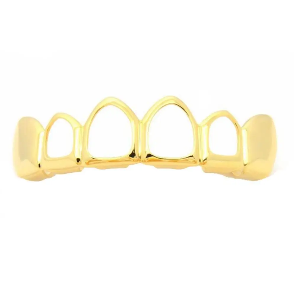 2Pcs/Set Hip Hop Dental Grills Glossy Classic Hollow Teeth Grillz Braces Trendy Simple Charm Teeth Grillz Stage Props