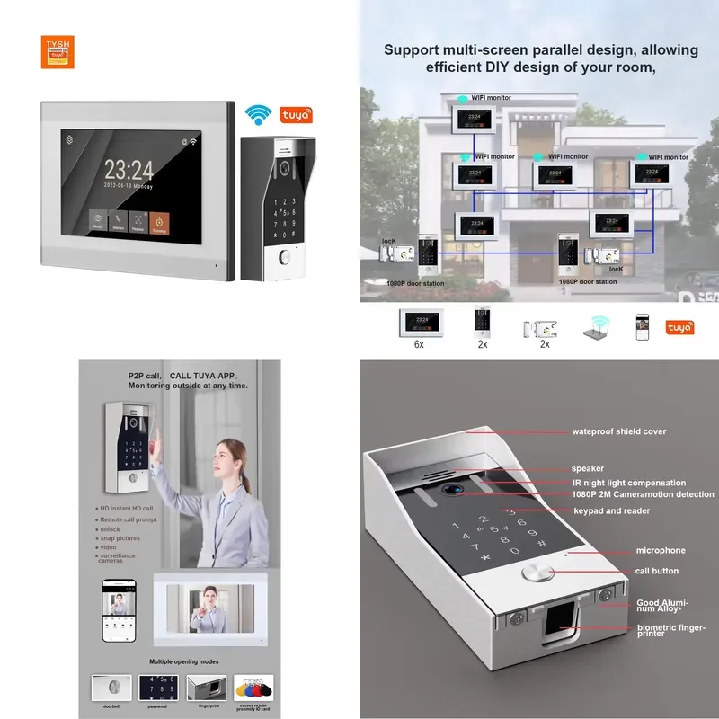 TYSH 2-wire IP Smart WiFi Video Door Phone FingerPrint App Doorbell Home Automation Motion Detection Water