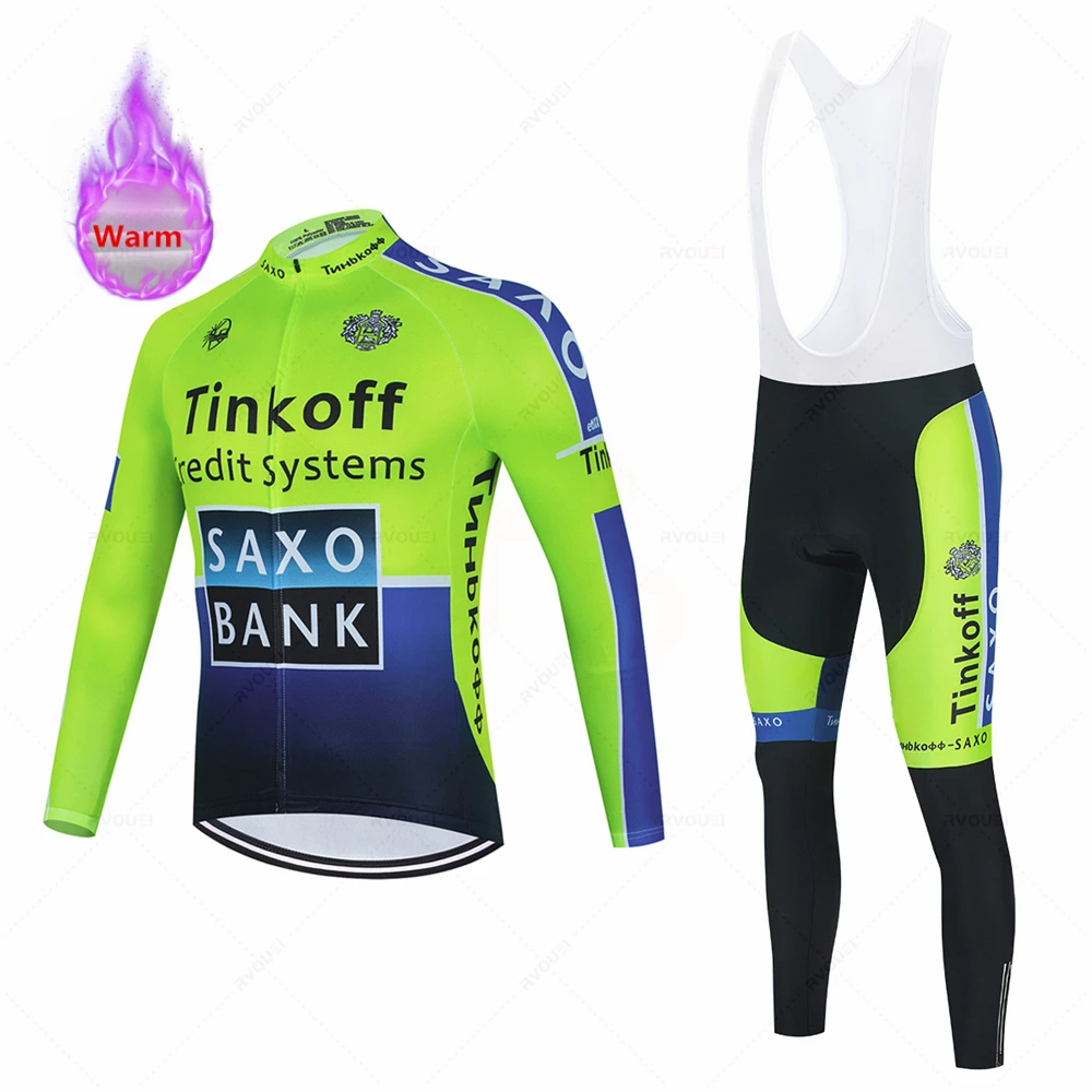 Tinkoff-Cycling Jersey Set, Road Racing Bike Suit, Thermal Fleece Tops, Winter Clothing, Cycling Clothing, New Saxo Bank