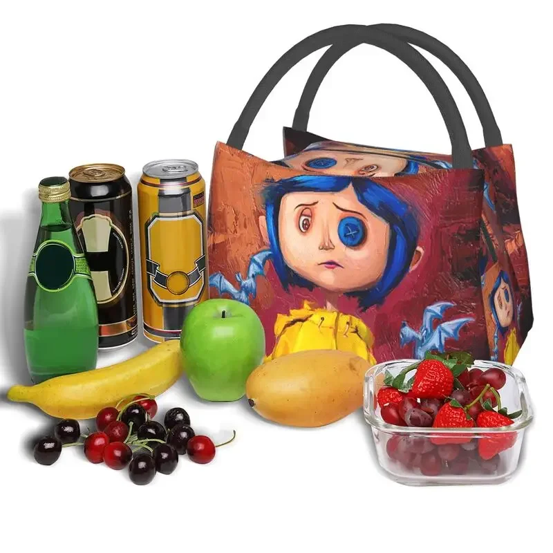 Halloween Horror Movie Coraline Thermal Insulated Lunch Bags Women Resuable Lunch Container for Outdoor Picnic Meal Food Box