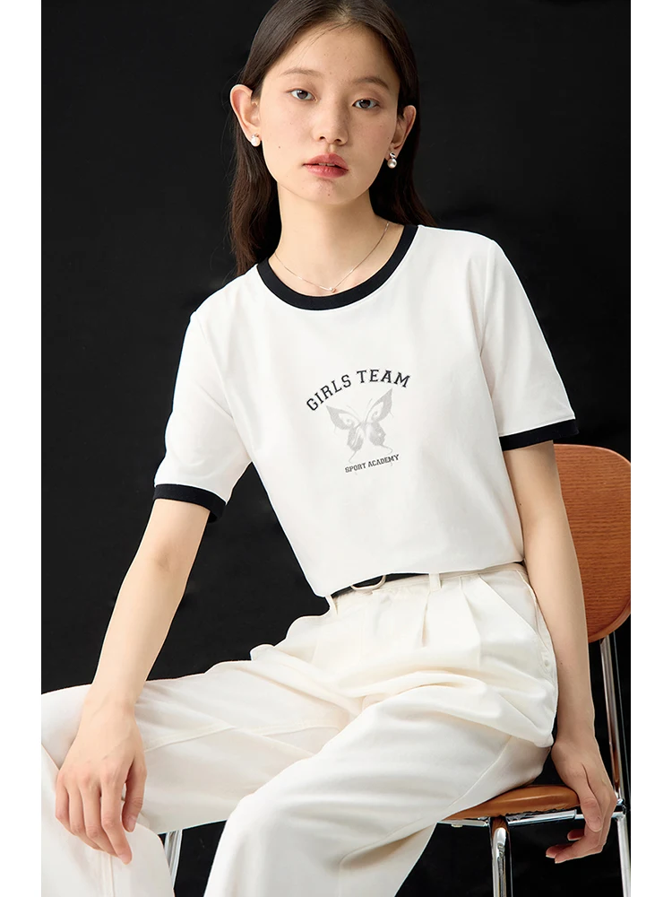 

ZIQIAO Women Cotton T-Shirts Printed Female Summer Straight Short Sleeve Tees Contrasting Color Design Women T-Shirt 24ZQ92313