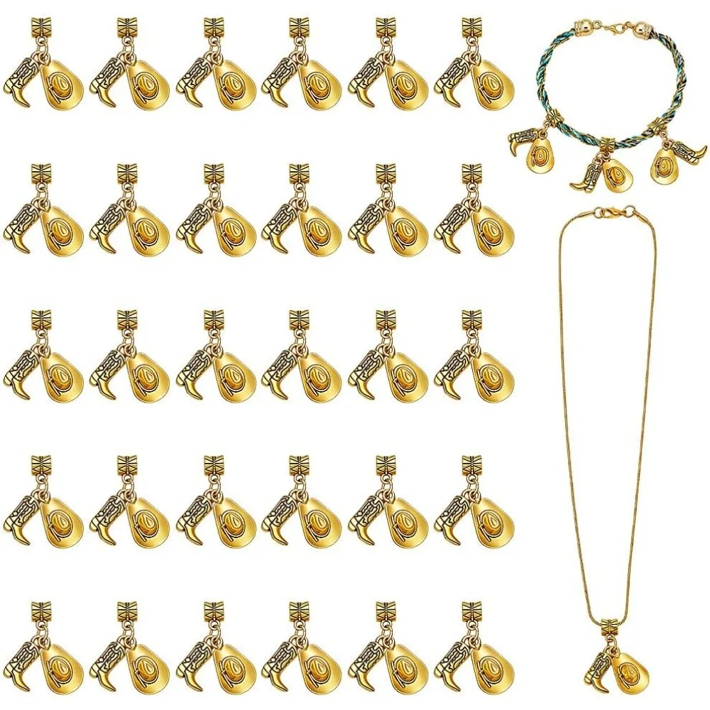 1 Set Cowboy Hat and Boot Charms Western Cowboy Charms European Dangle Charm for DIY Jewelry Making Craft Zipper Pull