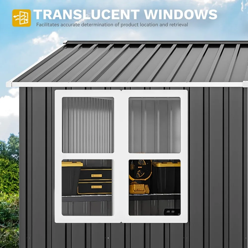 سقيفة تخزين خارجية DWVO مقاس 10 × 10 بوصات، سقيفة حديقة معدنية مقاومة للماء مع نوافذ، وأبواب قابلة للقفل، وسقف منحدر للفناء والخلف