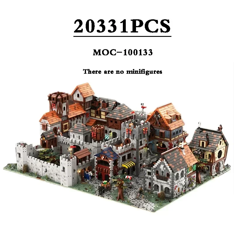 MOC-100133 Medieval Royal Village Building Medieval Castle Building Blocks Assembly Model Adult Birthday Toys Gift Ornaments