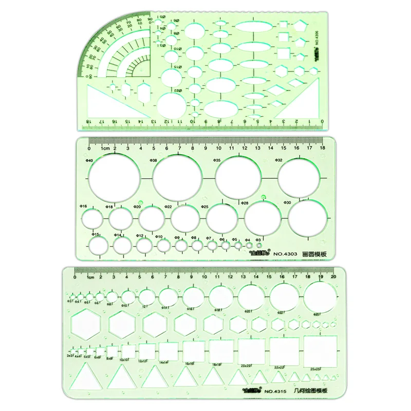 3PCS Circle Template Measurement Geometry Ruler Geometric Drawing Template Ruler Scale Drawing Shape Office and School Building
