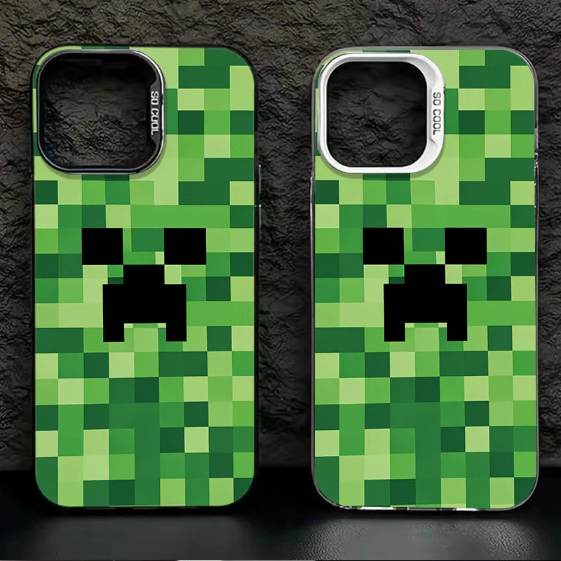 Coque Rigide en Acrylique et Silicone Dépolie pour iPhone 17, 16E, 15, 14 Plus, 13, 12 Mini, 11 Pro Max – Motif Jeu de Pixels Simple (C-Creeper, C-Craft)