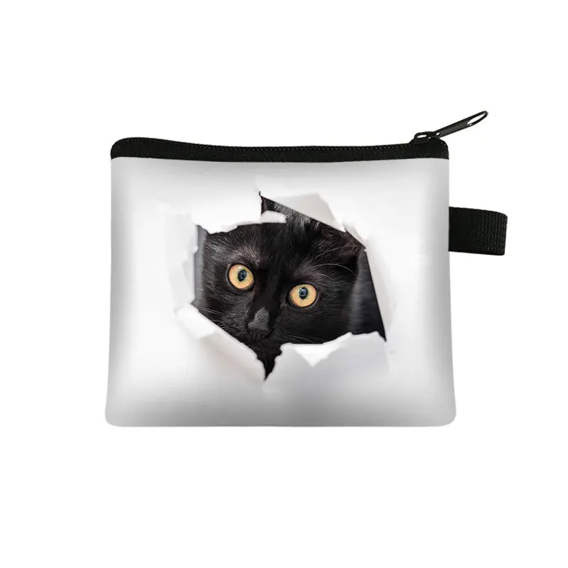 Portfel Cute Black Cat Print Coin Purse Ladies Shopping Portable Mini Coin Bag Travel ID Credit Card Bag Small Wallet Billetera