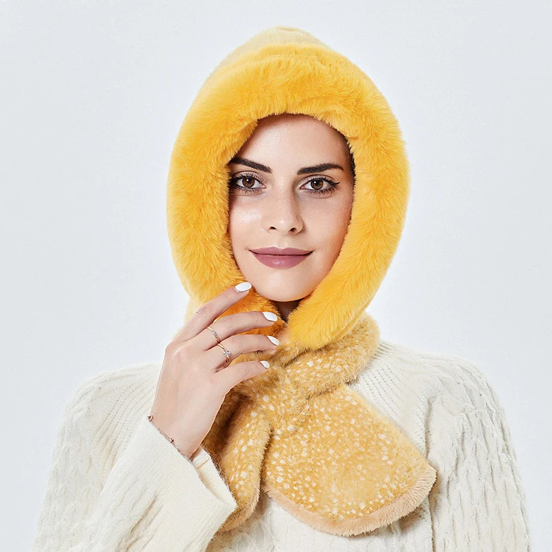 Gorros cálidos de Invierno para mujer, gorro de esquí grueso a prueba de viento, bufanda de cuello con capucha, gorro cálido para mujer