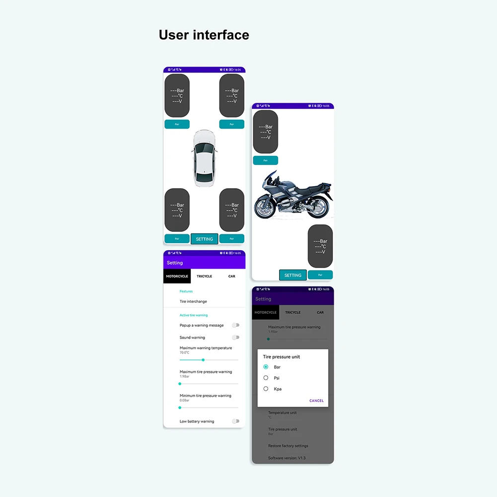 Bluetooth-compatible Tire Pressure Monitor System Mobile Phone Display Auto Motorcycle Tire Pressure Detection - Image 5