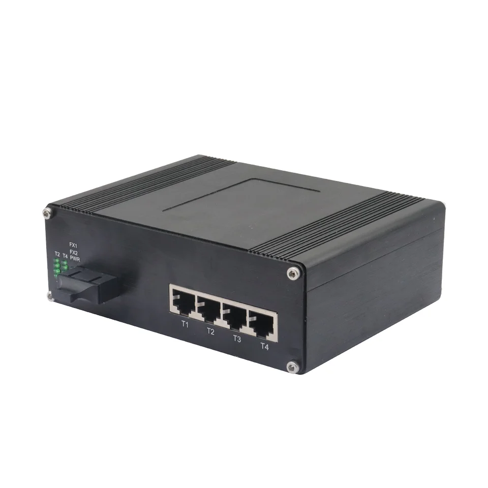 Industrial 4-Port+1port100Mbps-FX Gigabit ethernt Switch have 2KM POE+ Network Switches for CCTV camera