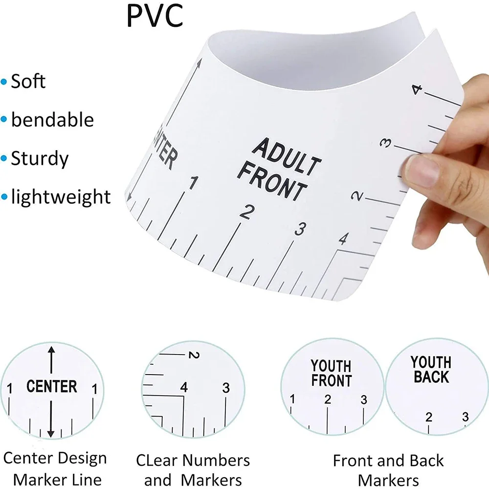 Sublimation DTF Heat Press Rules Alignment Tool 8 in 1 T-Shirt Ruler Set for Clothing Front Back V-Neck DIY Template Measure Kit