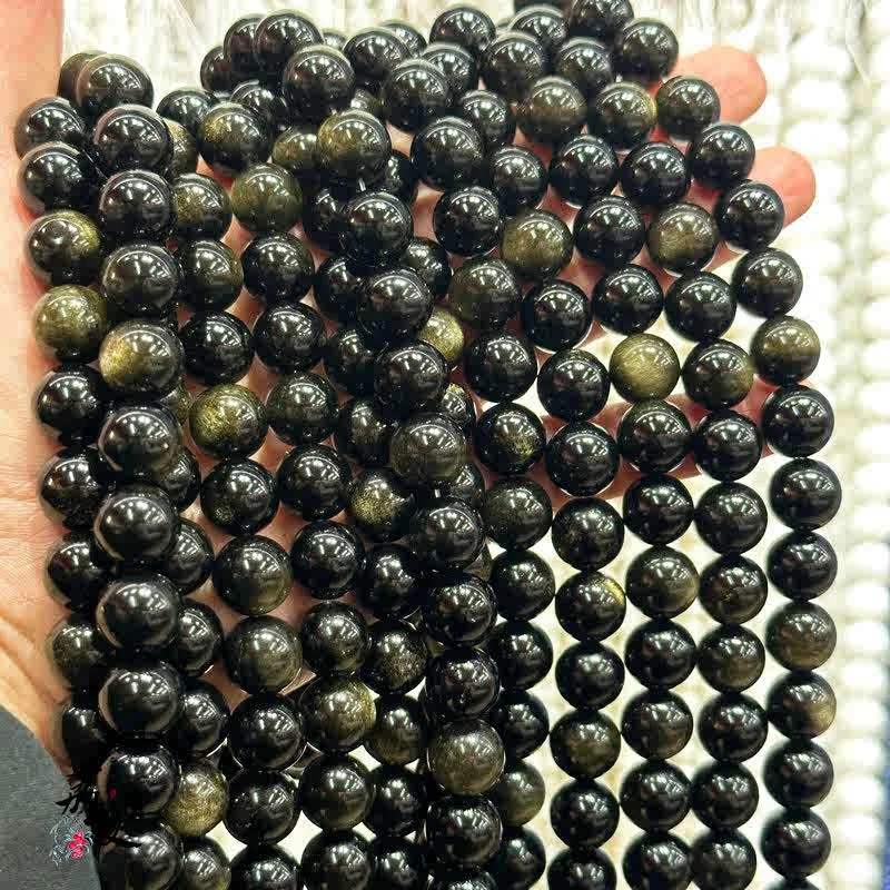 

2pcs Beautiful Natural 6-14MM Black Obsidian Round Gemstone Loose Beads 15"