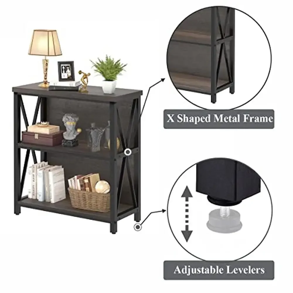 Industrial Small Bookshelf Console Table Bundle High-grade MDF Metal Study Room Office Area Easy Assembly Rustic Finish Durable