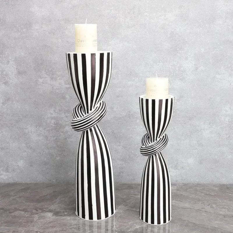 Black And White Striped Knot Candle Holder Vase Resin Ornament Multifunctional Decoration Living Room Wine Cabinet Decoration