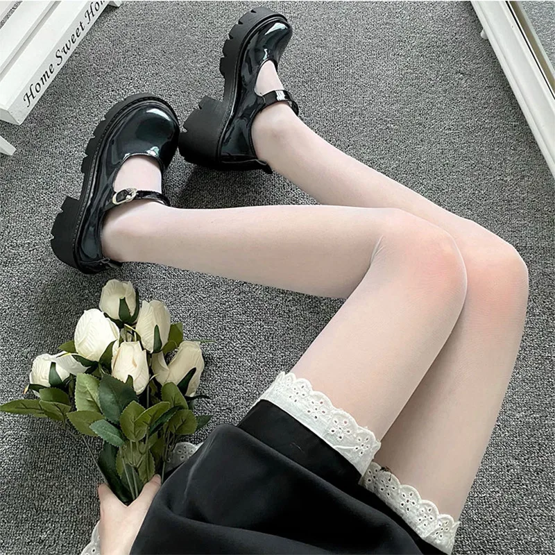 Sexy hohe Taille Lolita Strumpfhosen Frauen sexy klassische schwarz weiße Strümpfe Oberschenkel hoch Anime Cosplay Kostüme Kawaii Mädchen Strumpfhosen – Detail 6