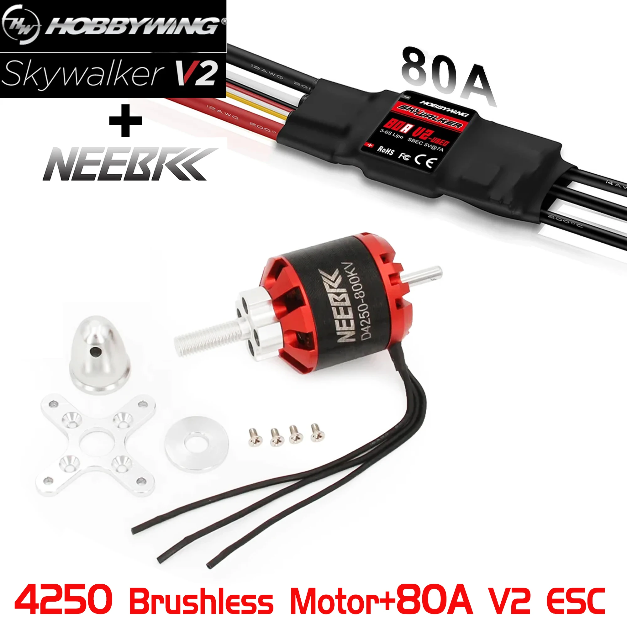 4250 800KV 600KV 3-7S Outrunner motore Brushless con Hobbywing Skywalker V2 80A ESC per RC FPV Drone ad ala fissa Quadcopter