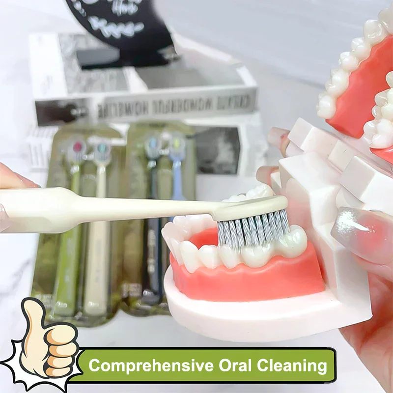 2 قطعة فرشاة أسنان تنظيف الفم فائقة النعومة فرشاة أسنان ذات شعيرات صلبة تنظيف عميق للبالغين تبييض الأسنان #4