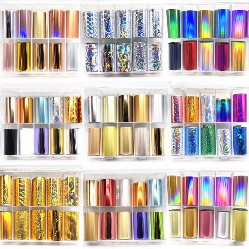 10 Patterns New Metal Nail Foils for Transfer Paper Stickers Floral Chameleon Nails Wraps DIY Water Marble Nail Art Decorations