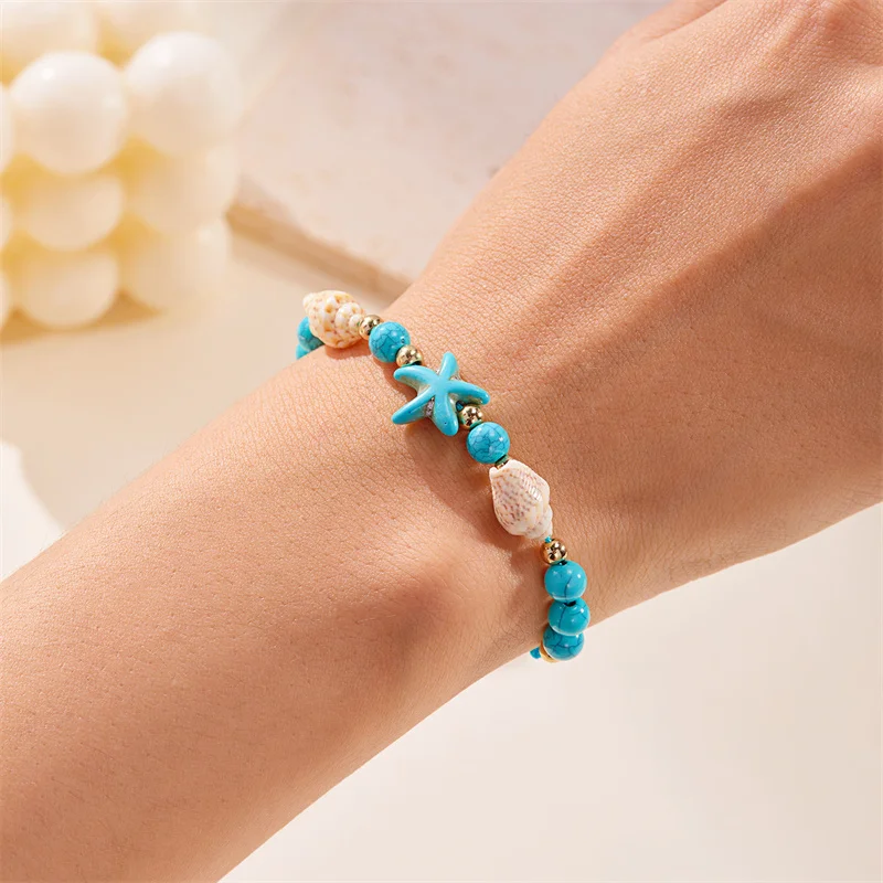 Bracelet Shell Bohemian Painted Shell Conch Starfish Beaded Bracelet For Women Anklet Beach Jewelry Gifts Handmade