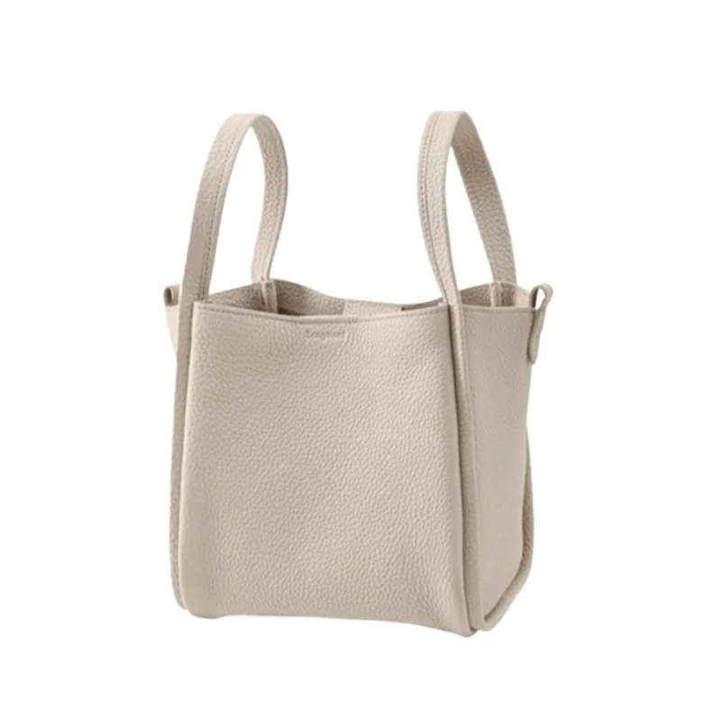 Minimalist Work Bucket Bag for Women Genuine Leather Shoulder Bag Adjustable Strap Large Capacity Luxury Handbag Fashion
