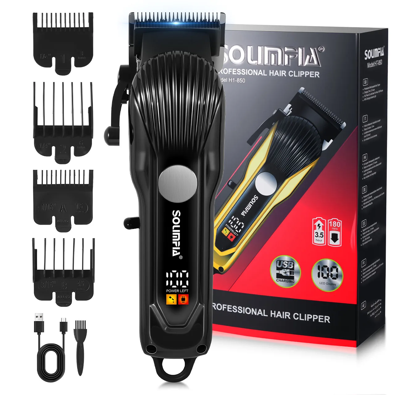 Solimpia Professional Hair Clipper Set LCD Display Grooming Oil Included Salon Quality Haircut Kit with Head Scissors