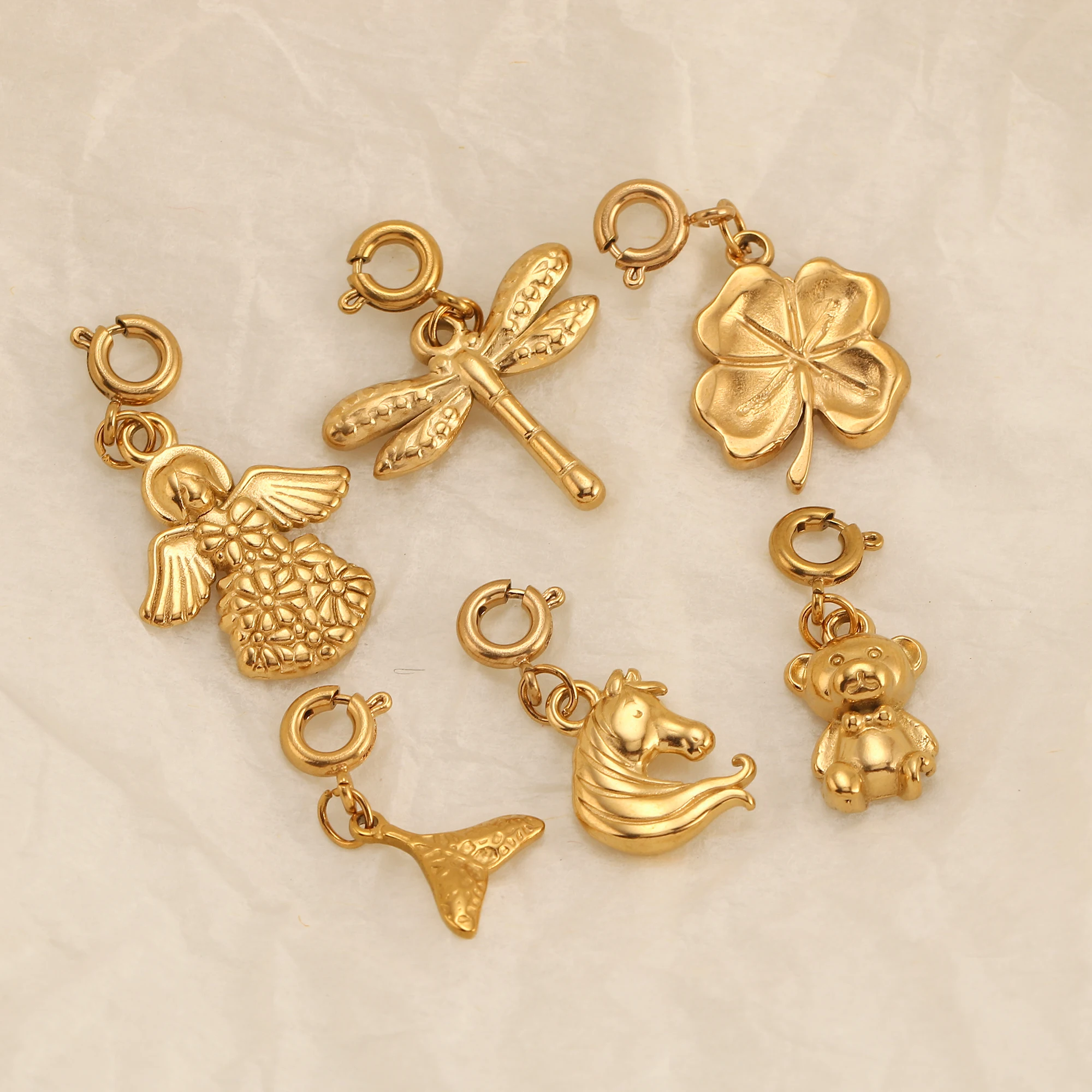 1Pcs Butterfly/Horse/Angel/Fish Tail Charms 18K PVD Plated Stainless Steel Animal Pendants diy Necklace/Earrings Jewelry Making
