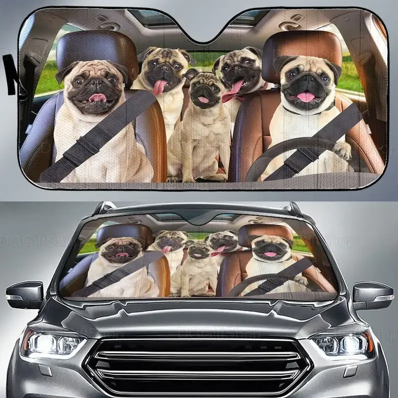 Car Auto Sun Shade, Gift For Him, Funny Pug Sunshade, Pug Decor LNG212204G04