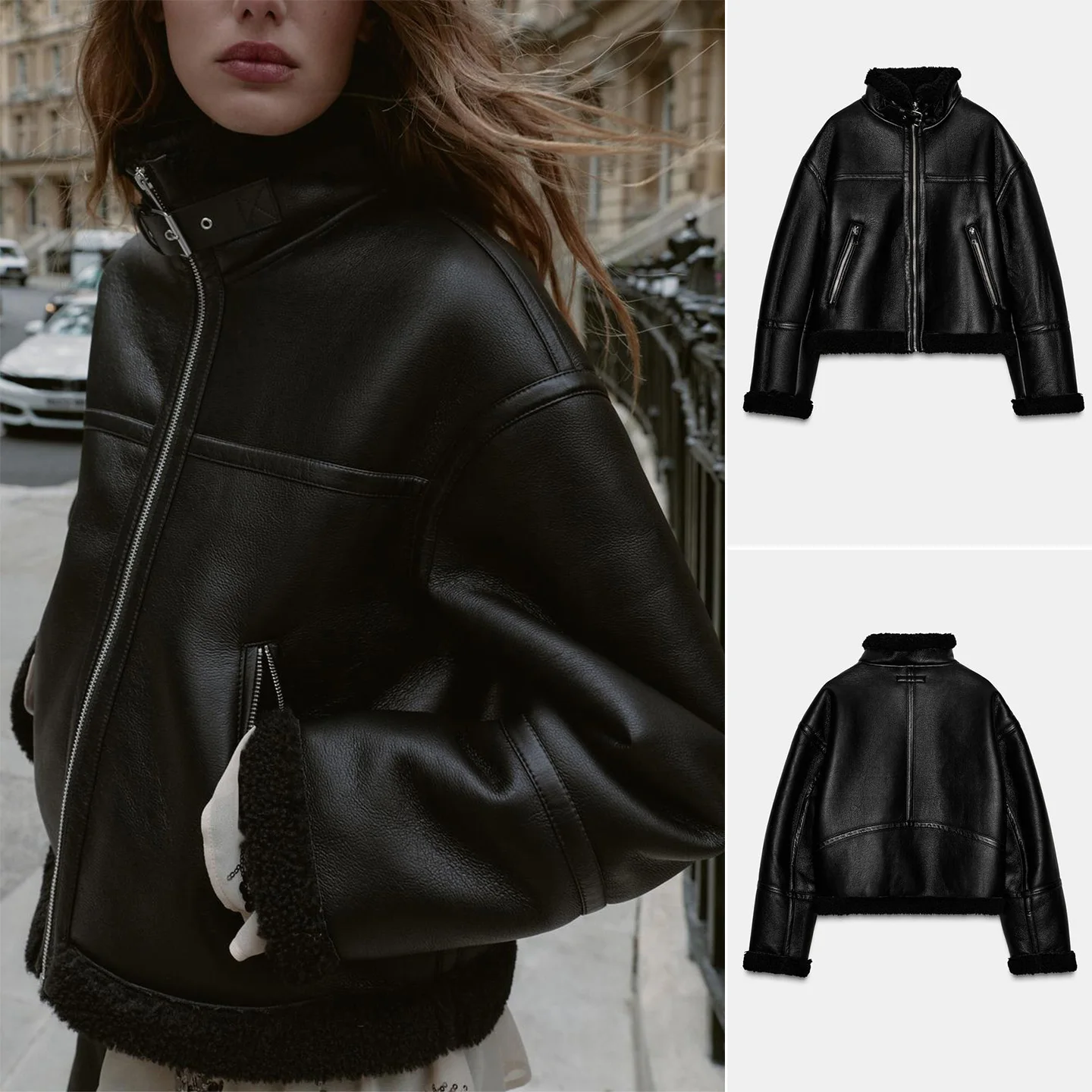 

Autumn Winter New Arrival Women's Casual Sle Stand Collar Long Sve Zipper Double Sided Fce Jaet Coat 30367