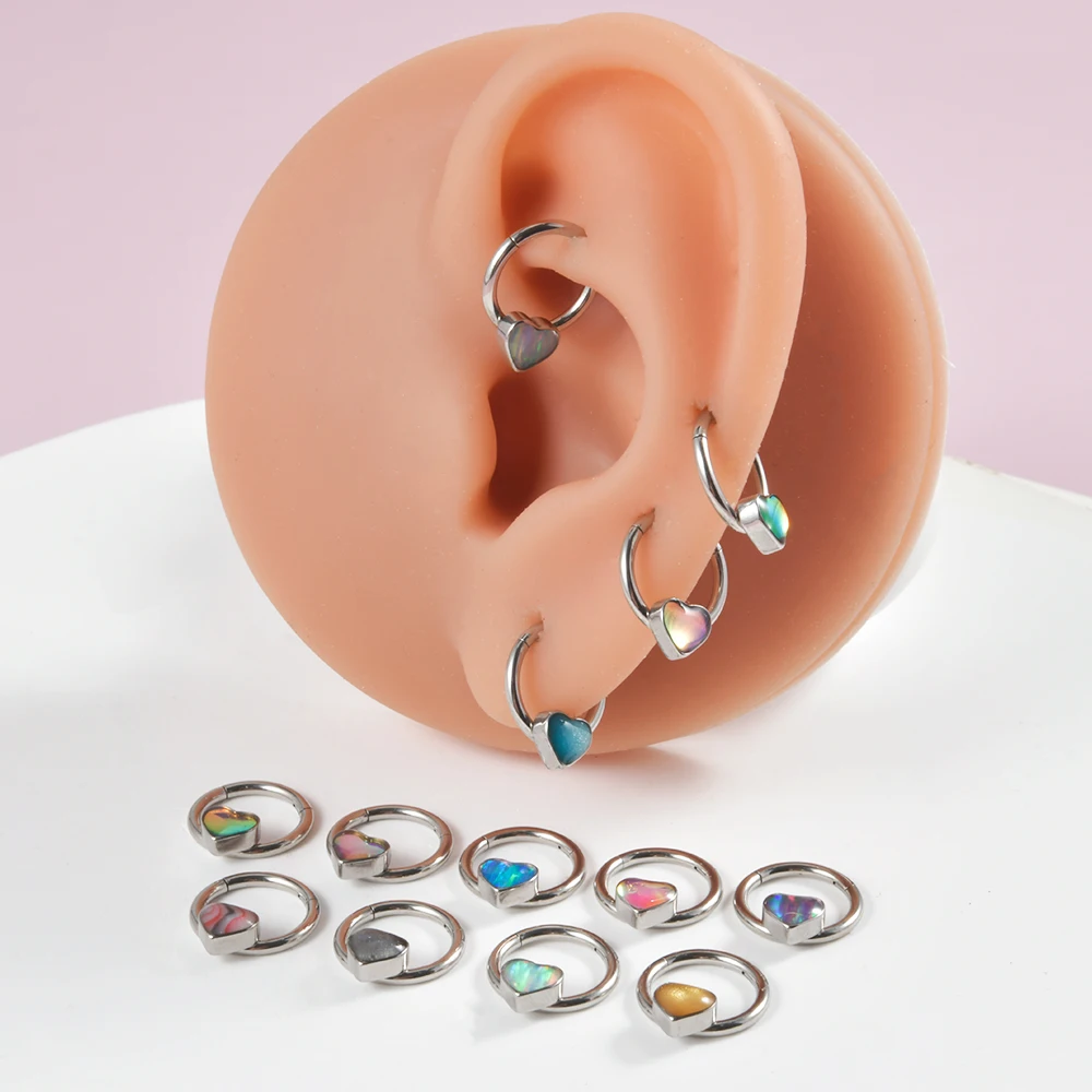 1pc Edelstahl Septum Clicker Flash Film bling Opal Herz Stern Nase Ring Tragus Knorpel Daith Piercing Helix Ohrschmuck