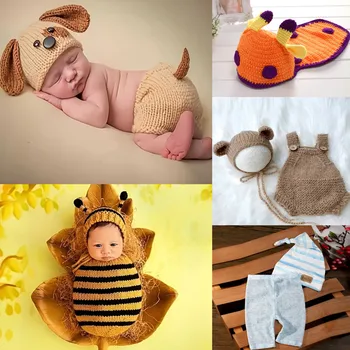 크로셰 니트 아기 사진 코스튬, 신생아 사진 촬영 롬퍼 및 모자 세트, 귀여운 신생아 사진 소품, 복장 액세서리