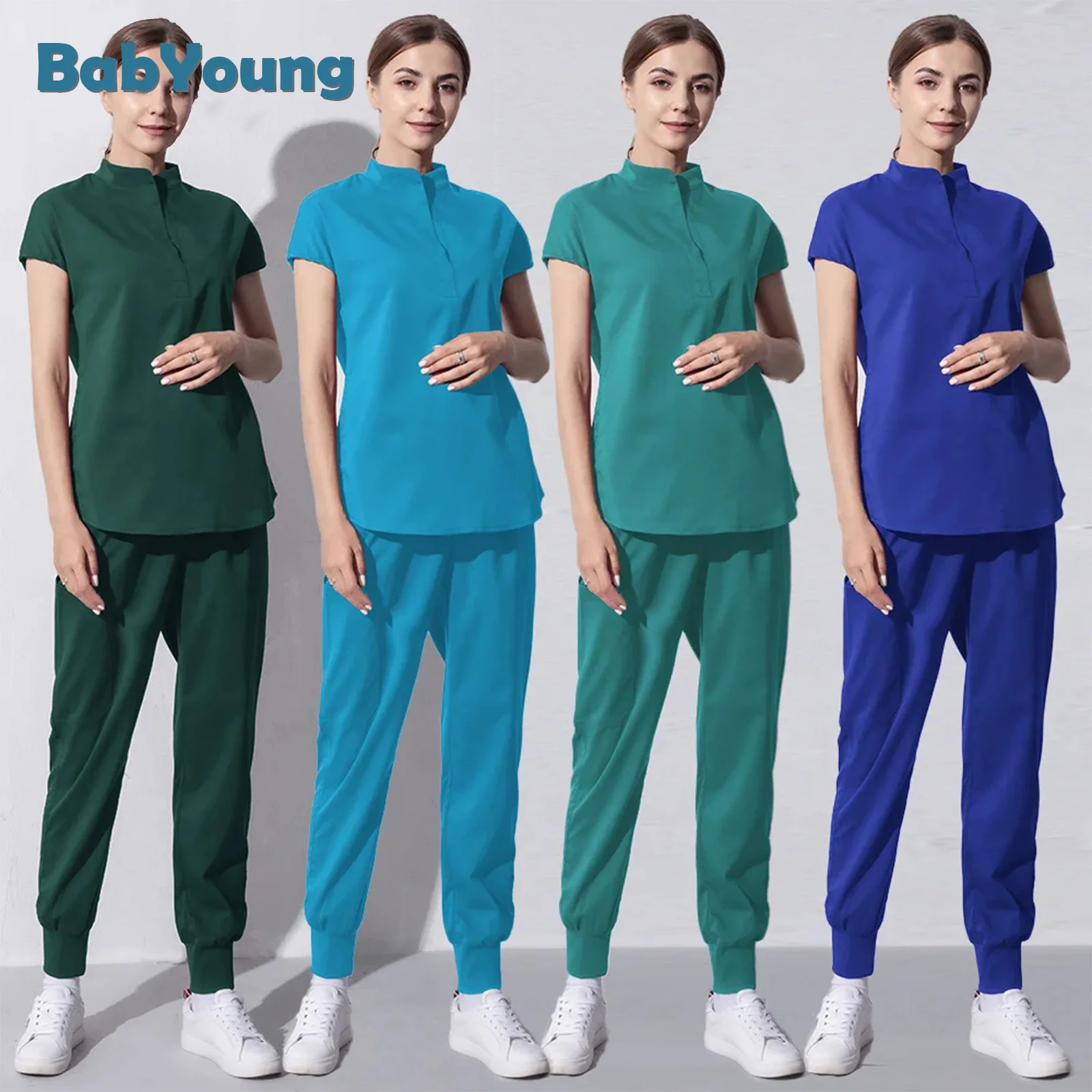 High Quality Beauty And Health Workwear Scrubs Suits Tops+Pants Nursing Scrub Jogging Pant With Pockets Work Clothes Spa Uniform