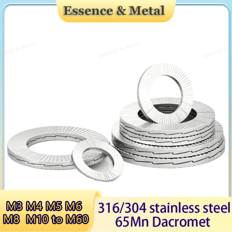 M3 M4 M5 M6 To M60 316/304 Stainless Steel/Dacromet Double Deck Self-Locking Washer Wedge Lock Loose Shock Proof Gaske DIN25201