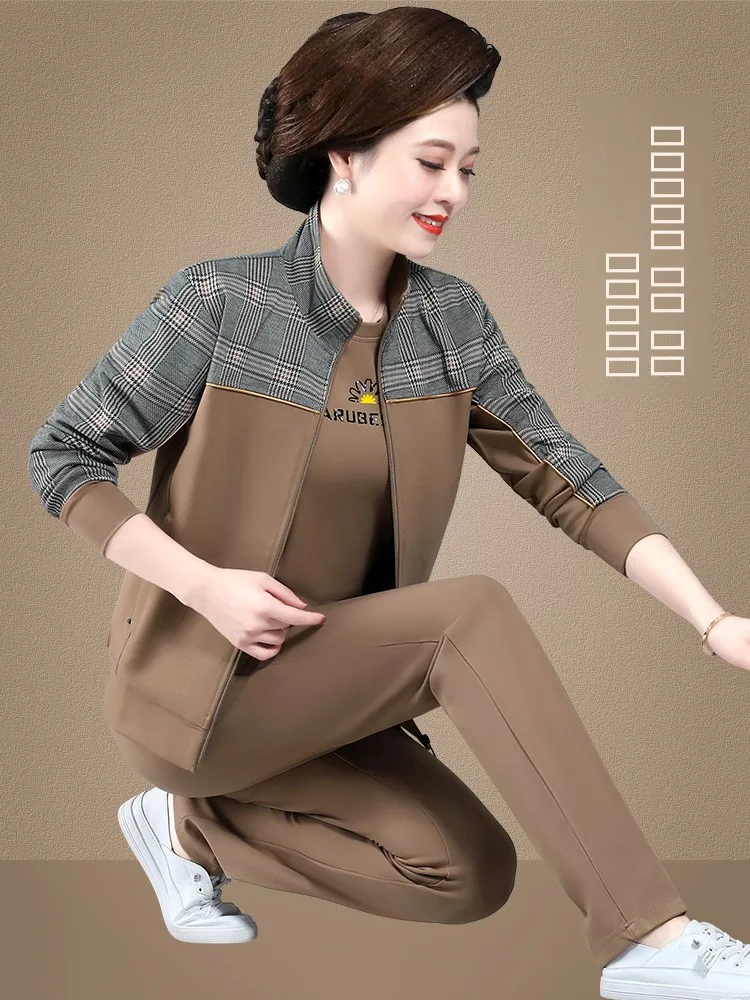 

Повседневный женский комплект для мам: новый весенний спортивный костюм-тройка с худи и курткой на молнии из полиэстера и хлопка