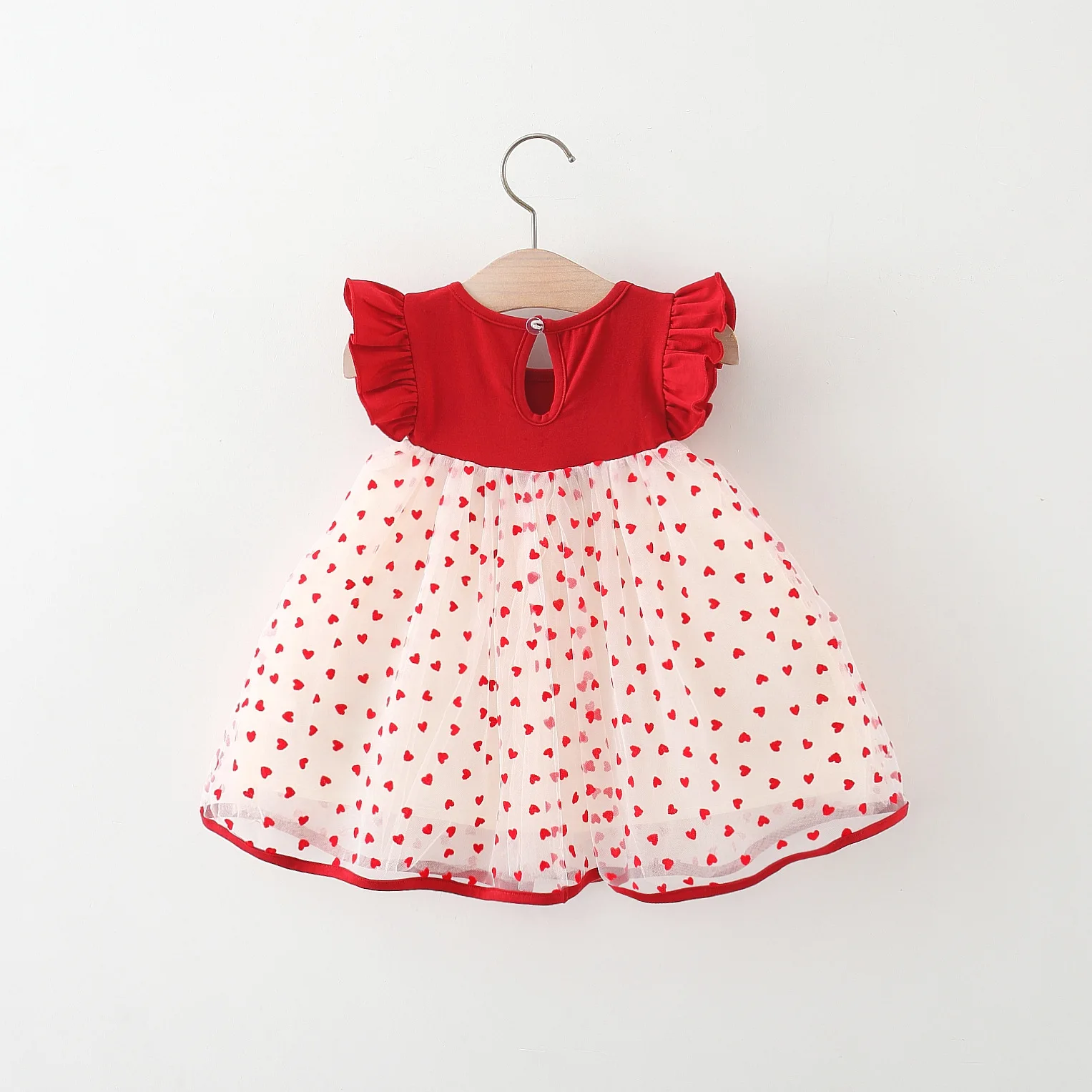 0-3 Y Kinder Sommer Kleine Fliegende Ärmel Kleid Schöne Herz Kinder Kleidung Süße Schleife Baby Mädchen Prinzessin Geburtstag party Kleider – Detail 2