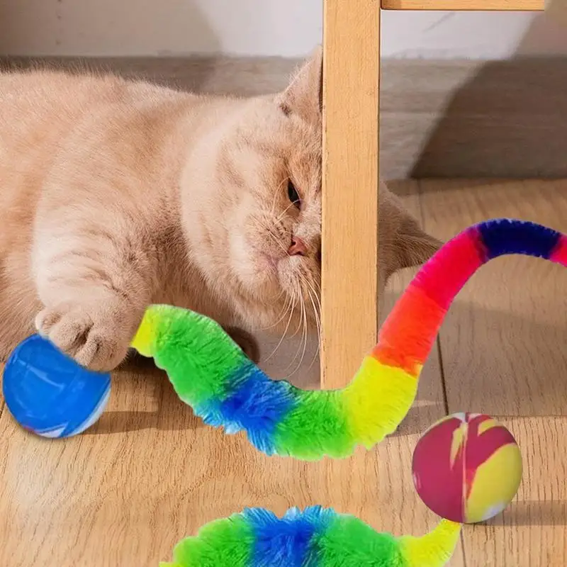 3pcs Interactive Cat Toy Ball With Colorful Caterpillar Scratching And Biting Interactive Fun Cat Toy Cat Ball Toy With Tail