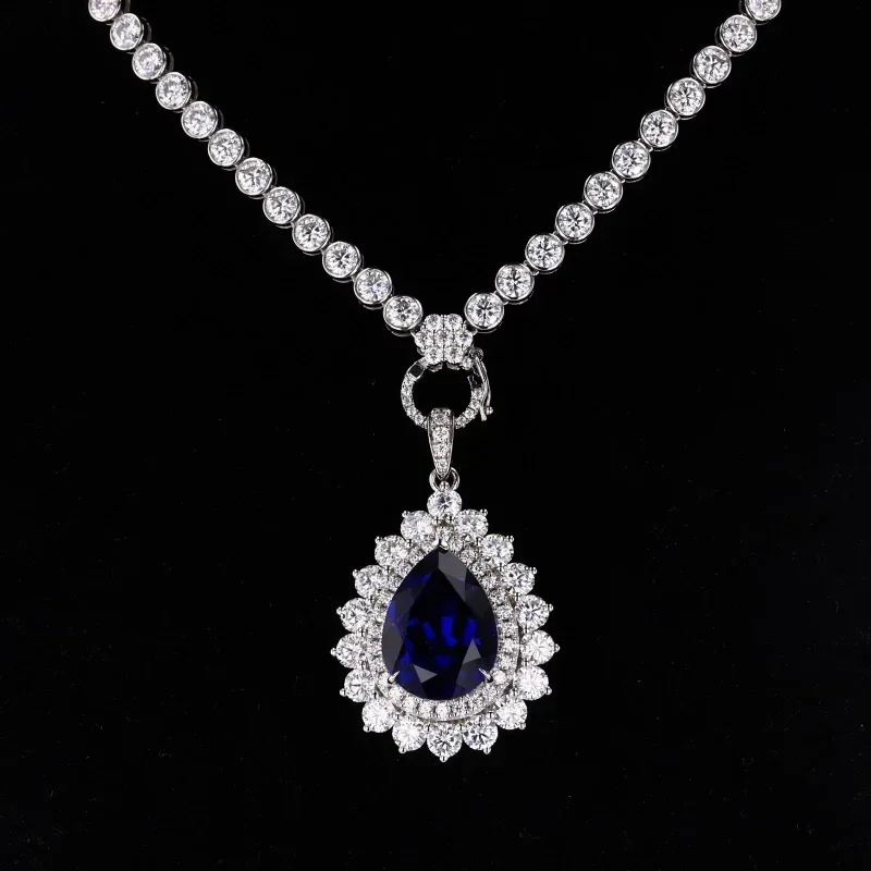 Collier Tennis Moissanite Rond Taille Brillante, Or 9K, Pendentif PerfecLab Grown levez ald AdrenSapphire, 3.5mm