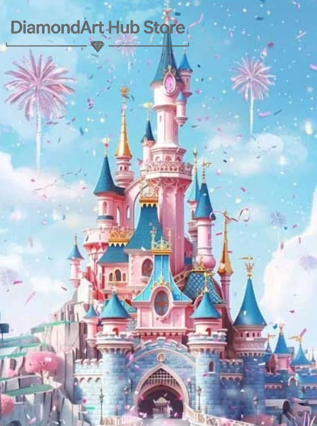 Dreamy Pink Fairytale Castle Fireworks Diy Diamond Painting Home Wall Art Decor