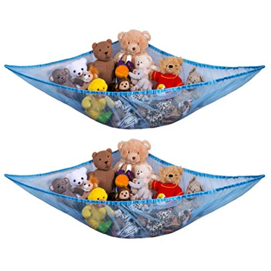 Stuffed Animal Organizer Hammock, Mesh Toy Storage Net for Room, Holds 30+ Plushies, Easy Wall Mount, Expands to 5.5 Feet, 2-Pa