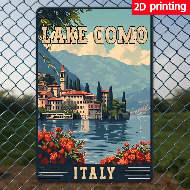 ملصق معدني من Lake Como Italy - لافتة فنية جدارية حديدية مقاس 8 × 12 بوصة للمنزل والمطبخ وديكور الفناء - هدية للنساء والأم والأصدقاء - لـ Ma