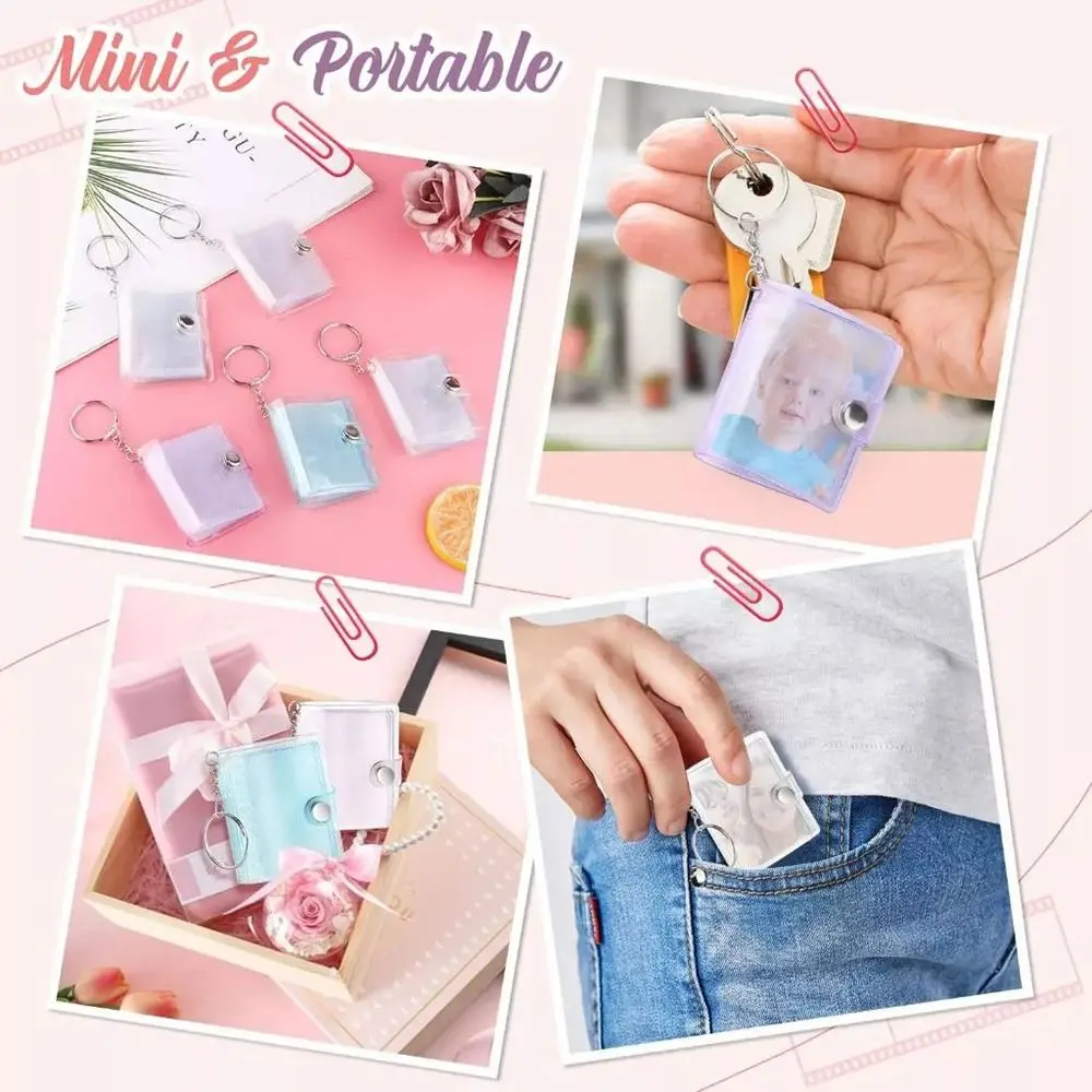 1/2 Inch Mini Photo Album Keychain PVC Transparent Glitter Portable Photo Storage Binder Transparent Photo Card Holder Souvenir