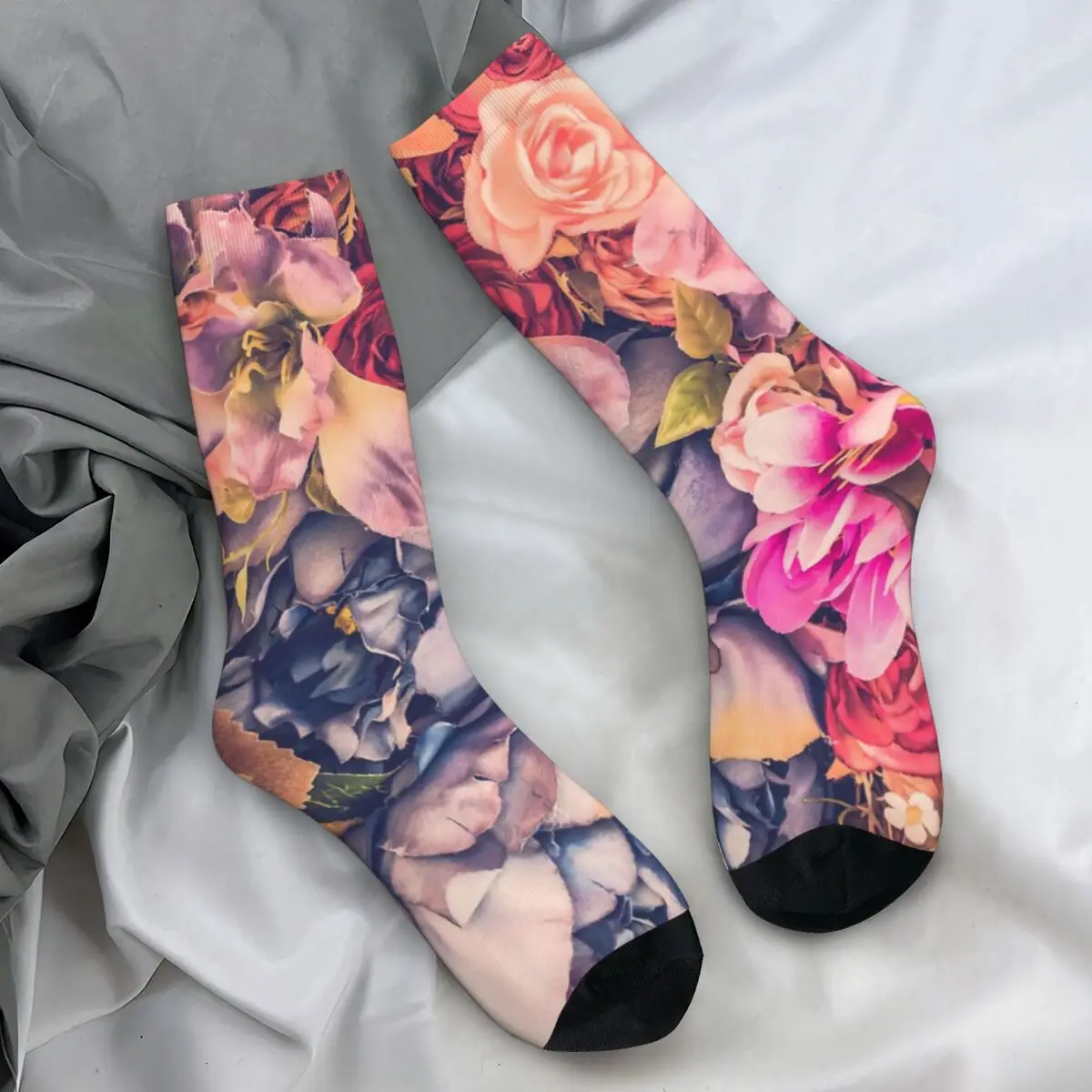 Calcetines con estampado de flores rosas, hermosas medias Vintage florales surtidas, calcetines femeninos antideslizantes de primavera, calcetines de escalada con patrón de calidad