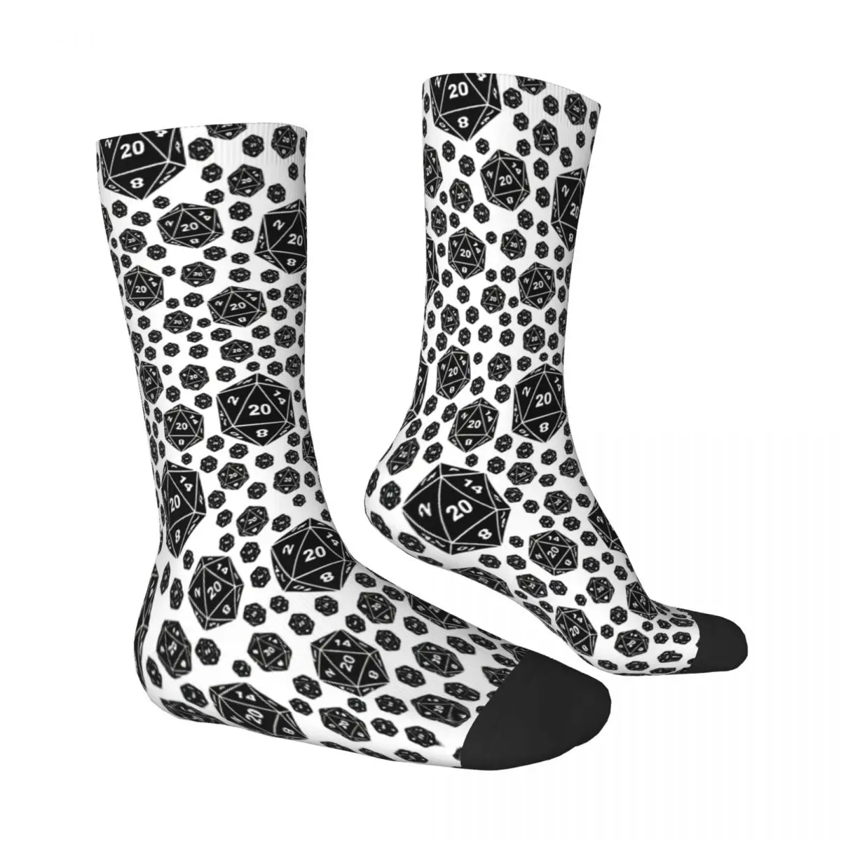 Black And White Repeating D20 Dice Socks Male Mens Women Autumn Stockings Printed