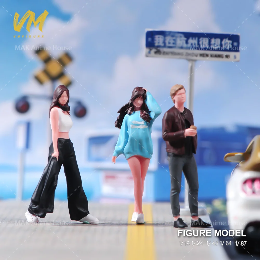 プリントミニチュア 1/24 1/64 1/43 1/87 少年飲むコーヒーと友達と話す道端の女の子のシーンフィギュア人形モデルカーのおもちゃ
