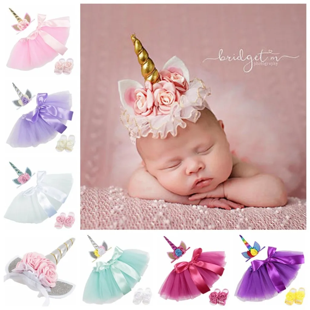 3 Pcs Newborn Photography Props Outfits Baby Girl Dress Unicorn Set  Accessories Studio Shooting Photo Clothing