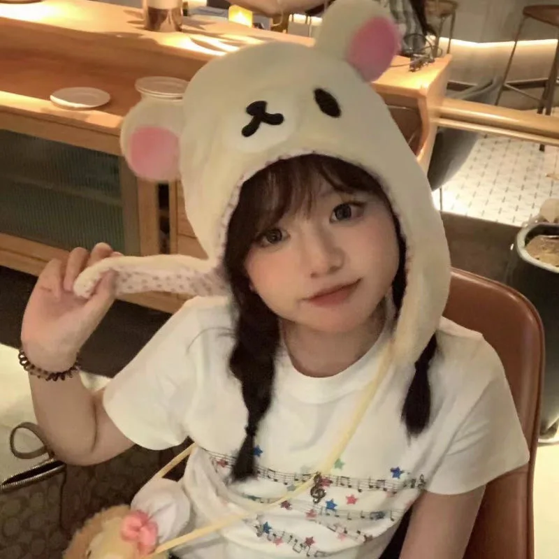 Kawaii Rilakkumaa Korilakkumaa Bear Plush Ushanka Hat Cute Winter Warm Hat For Women Girls Boys Kids Cartoon Anime Cap Gorras