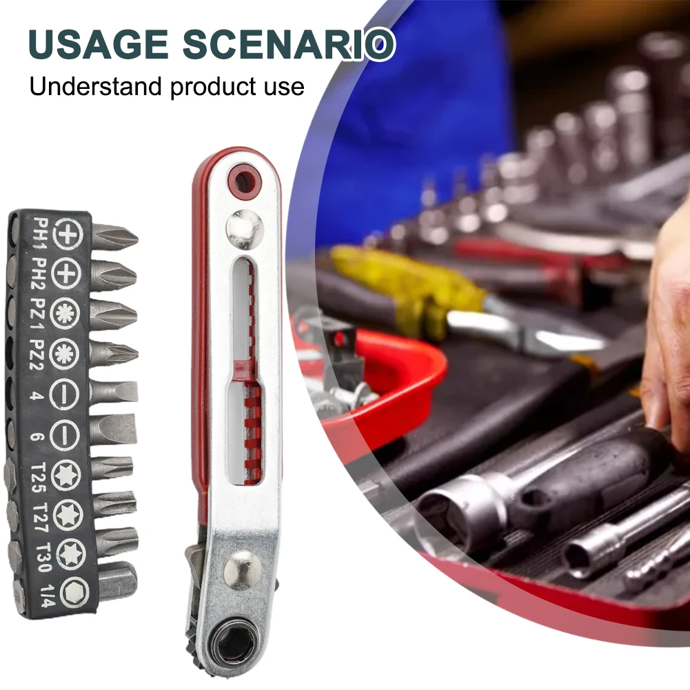 11pcs 4inch Elbow Head Mini Double Drive 16 Teeth Ratchet Wrench Offset Screwdriver Handle For 1/4 Square Drive Socket