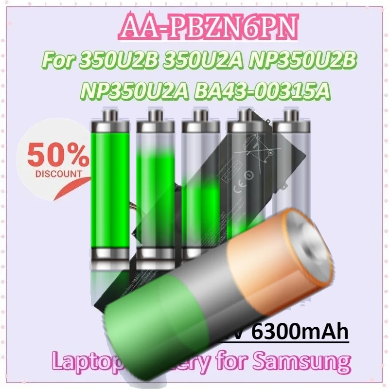 

New AA-PBZN6PN 7.4V 6300mAh 47Wh Laptop Battery for Samsung 350U2B 350U2A NP350U2B NP350U2A Series BA43-00315A