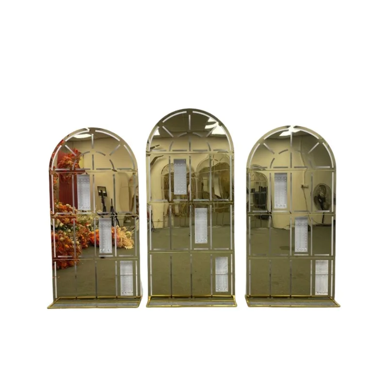 

New Wedding Props Semicircular Grid Bead Curtain Gold Stainless Steel Screen Stage Arrangement Background Frame Arch