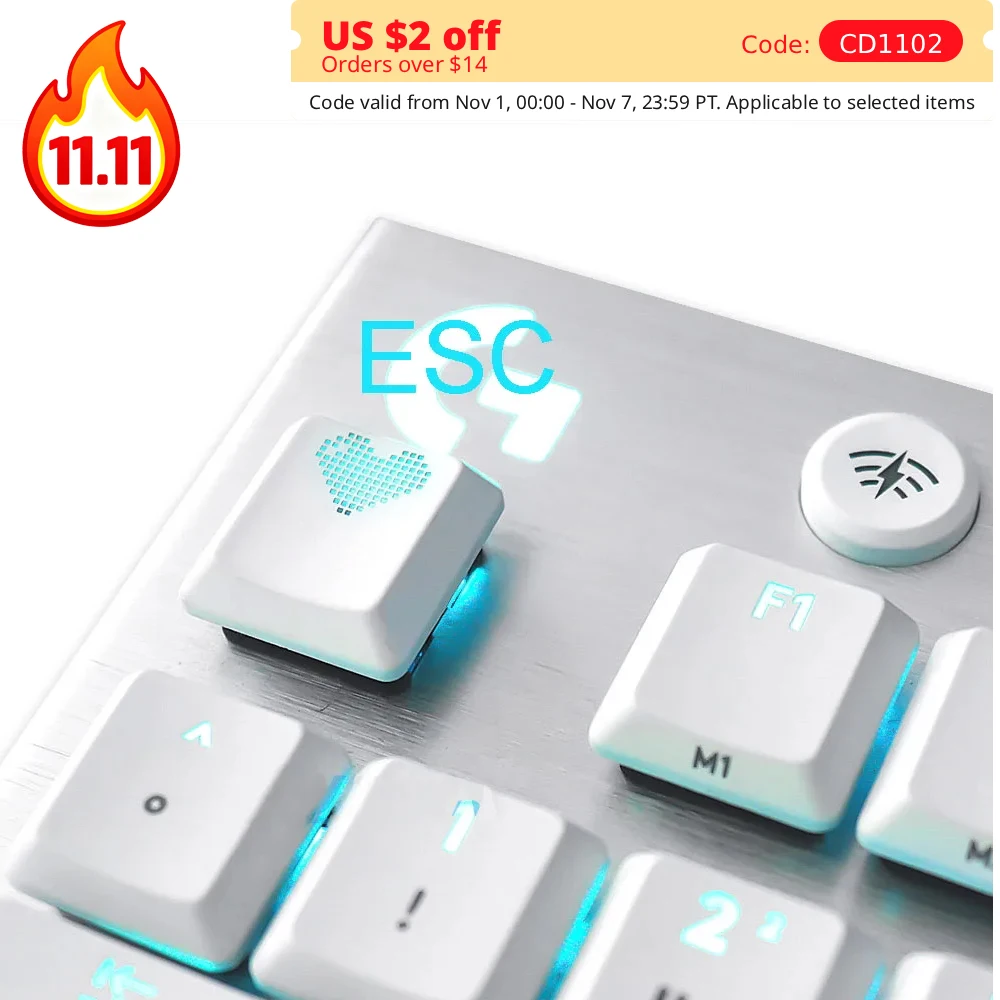 Heart Shaped White Keycaps For Logitech Gaming Keyboards G915 913 G815 813 Mechanical Keyboard ESC Ctrl Backlit Key Cap